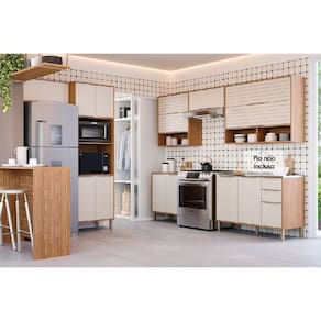Kit de Cozinha Completa 7 Peças Esplêndida (4Aéreos+2Balcões+1TorreQuente) C7P183 Freijo/Off White - MGM