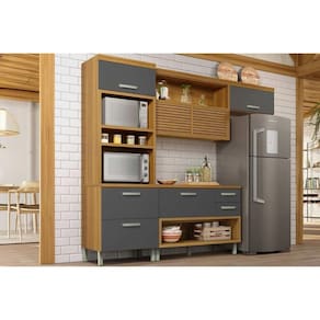 Kit de Cozinha Completa 3 Peças Princesa (1Aéreo+1Balcão+1Paneleiro) C6P63 Freijo/Grafite - Nesher
