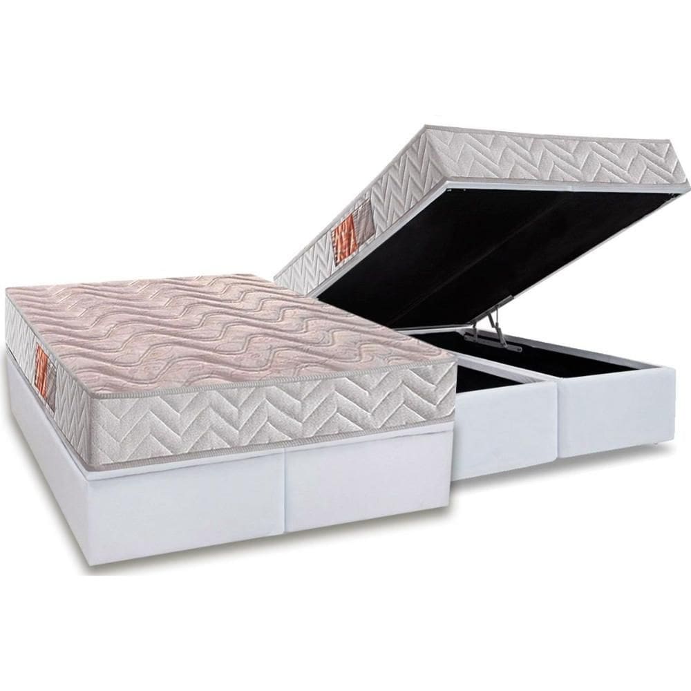 Conjunto Box Baú Queen: Colchão Molas Paropas D28 Pasquale Clean + Base CRC Courano White (158x198)