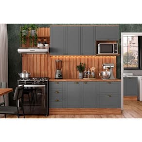 Kit Cozinha Modulada 9 Peças Bella (2Aéreos+2Balcões+5Complementos) C9P60 Nogal/Cinza-Carraro