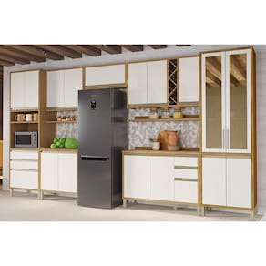 Kit Cozinha Modulada 9 Peças Tempranillo (3Aéreos+2Balcões+1Paneleiro+1TorreQuente+2Complementos) C9P83 Amendoa/Off White-Ronipa