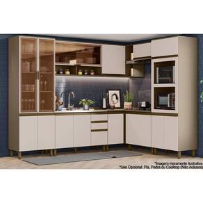 Cozinha Modulada Henn Connect 10 Peças (3Aéreos+3Balcões+2Paneleiros+2Complementos) C6P07 Duna/Cristal-Henn