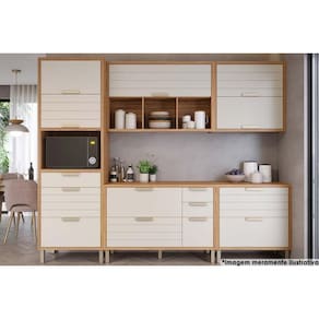 Kit Cozinha Modulada 5 Peças Eloise (2Aéreos+2Balcões+1Paneleiro) CZ024 Freijo/Off White - MGM