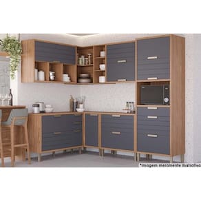 Kit Cozinha Modulada 7 Peças Eloise (3Aéreos+3Balcões+1Paneleiro) CZ029 Freijo/Titanium - MGM