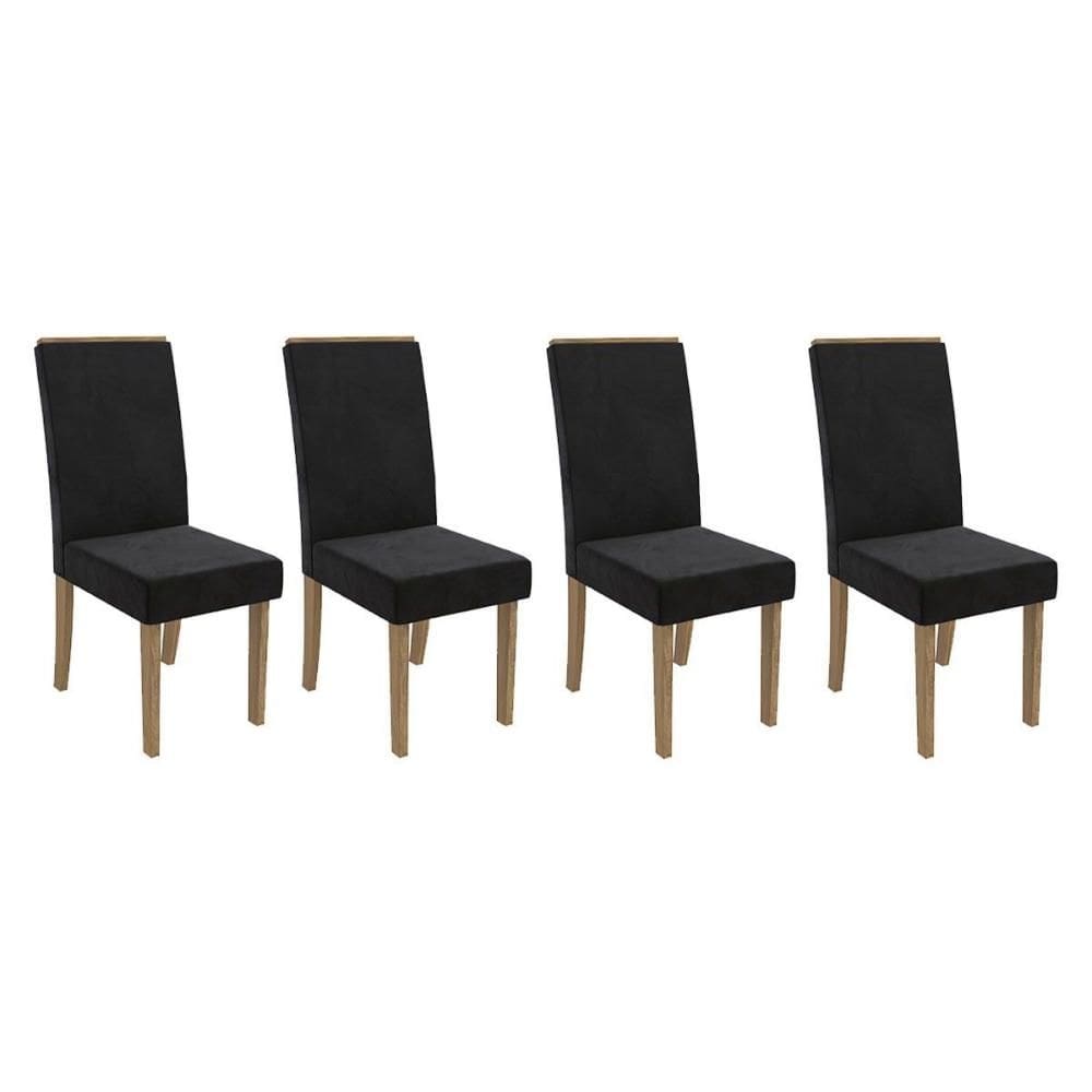Kit 4 Cadeiras Sala Jantar 2CAD142NG 4 Un Nogueira/Suede Preto A038 - Kappesberg