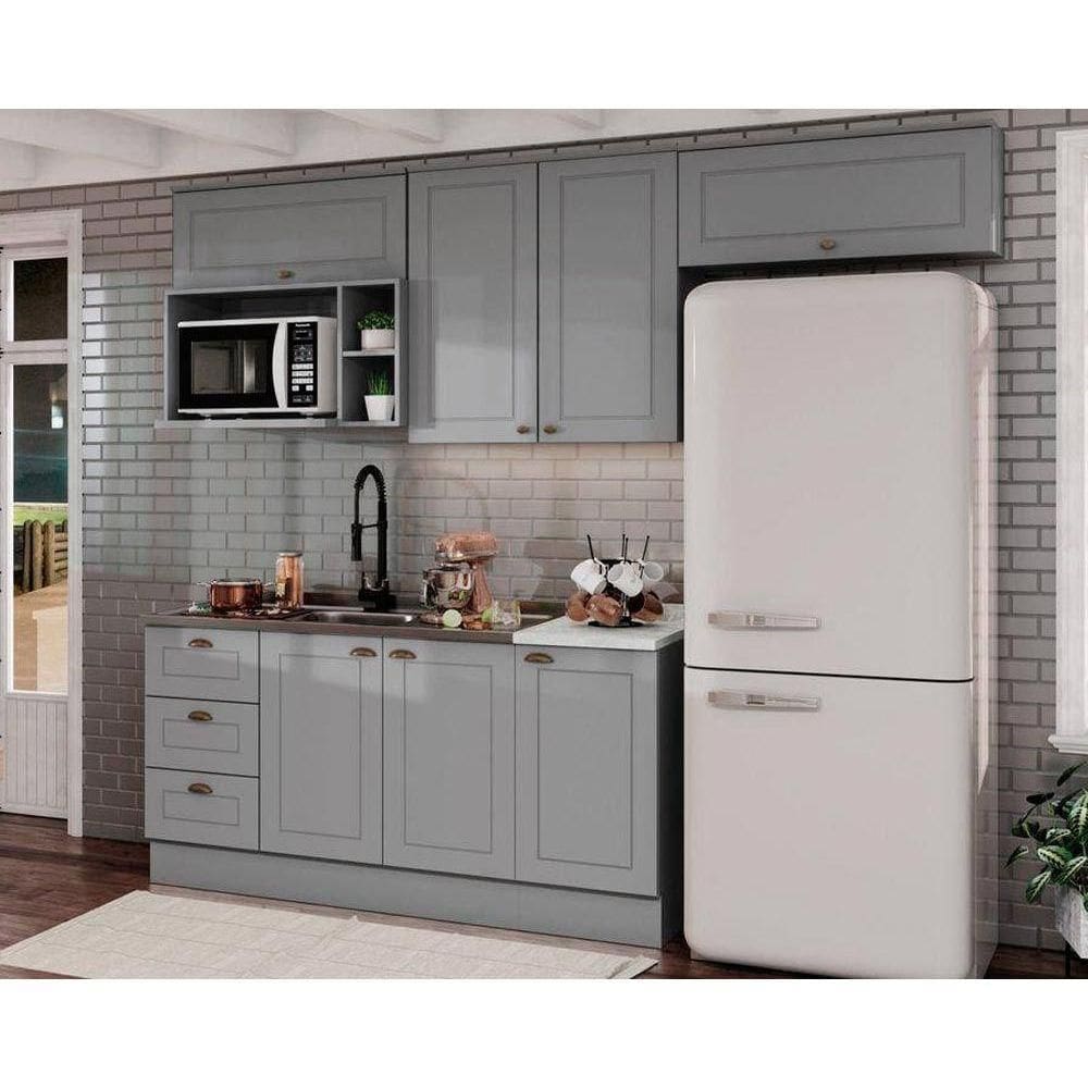 Kit Cozinha Modulada 7 Peças Americana (4Aéreos+2Balcões+1Complemento) s/Pia CZ139 Cinza - Henn