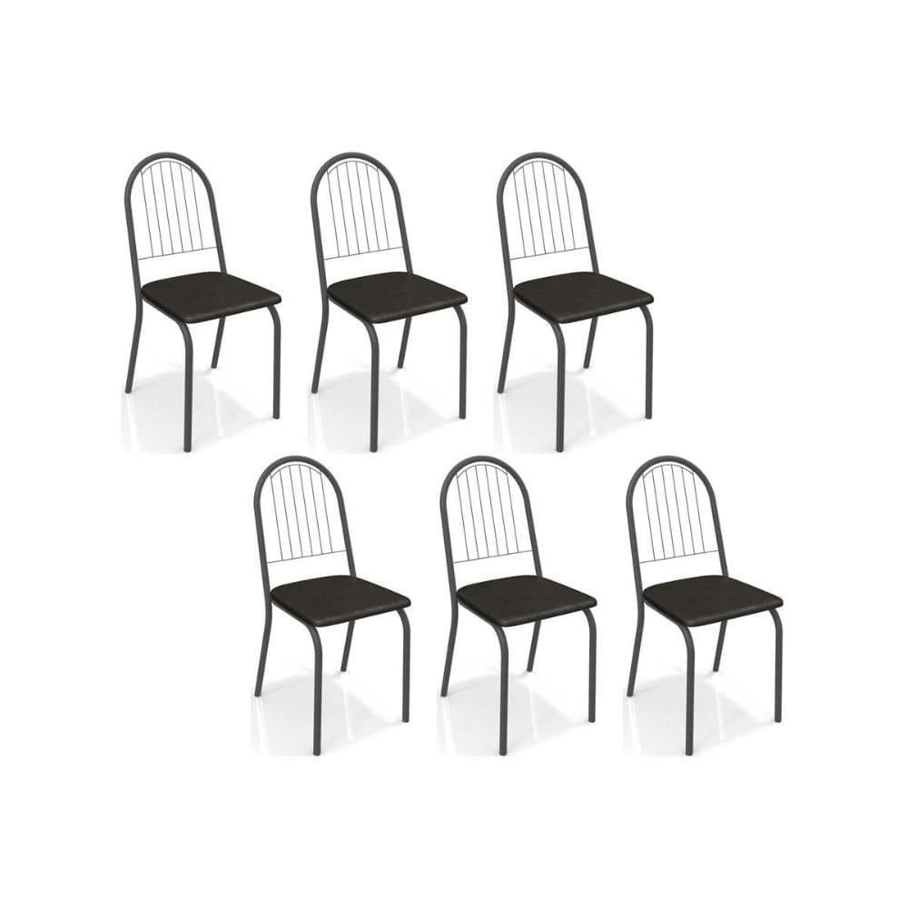 Kit 6 Cadeiras Sala Jantar Noruega C077 6 Un Preto Fosco/Courano Preto 110 - Kappesberg