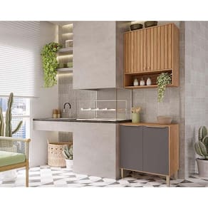 Kit Cozinha Modulada 2 Peças Divina (1Aéreo+1Balcão) CZ007 Freijo/Titanium-MGM