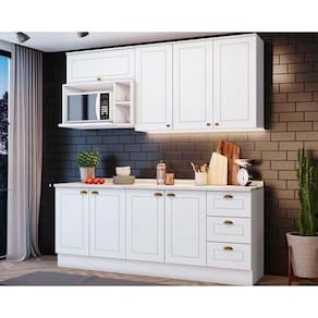 Kit Cozinha Modulada 7 Peças Americana (2 Aéreos + 2 Balcões + 1 Nicho + 2 Complementos ) CZ146 Branco - Henn
