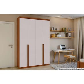 Guarda Roupa Casal 4 Portas e 2 Gavetas Alonzo Amendoa/Off White - Lopas
