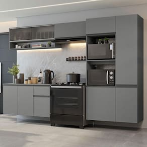 Armário de Cozinha Completa Suspenso 300cm Cinza Nice Madesa 06 XV