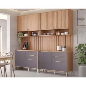 Kit Cozinha Modulada 6 Peças Divina (2Aéreos+2Balcões+2Complementos) CZ005 Freijo/Titanium - MGM