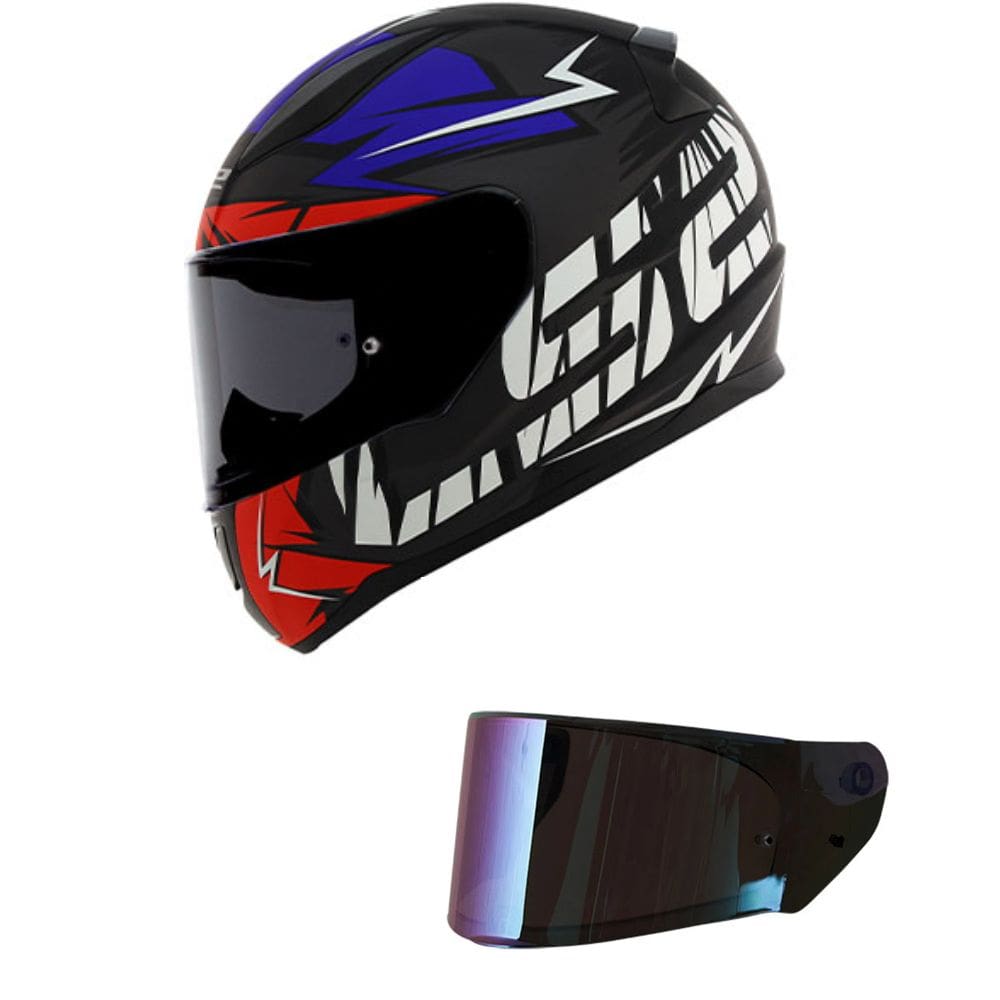 Capacete LS2 FF353 Rapid Cromo Preto Azul e Vermelho Mais Viseira Camaleão
