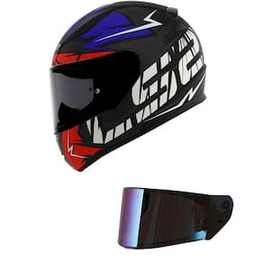 Capacete LS2 FF353 Rapid Cromo Preto Azul e Vermelho Mais Viseira Camaleão