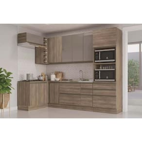 Módulo Cozinha Kappesberg Maxxi 9 Peças (3Aéreos+3Balcões+1Paneleiro+2Complementos) C9P26 Nogal-Kappesberg