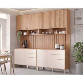 Kit Cozinha Modulada 6 Peças Divina (2Aéreos+2Balcões+2Complementos) CZ005 Freijo/Off White - MGM