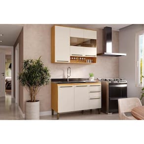 Kit Cozinha Modulada 2 Peças Nápoli Prime (1Aéreo+1Balcão) C2P99 Amendoa/Off White-Ronipa