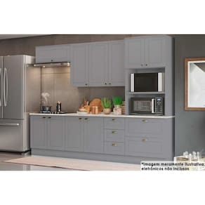 Kit Cozinha Modulada 7 Peças Americana (2Aéreos+2Balcões+1Paneleiro+2Complemento) CZ145 Cinza - Henn