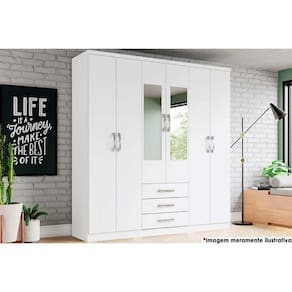 Guarda Roupa Casal 6 Portas (2 c/ Espelho) e 3 Gavetas Caju DA136 Branco - Henn