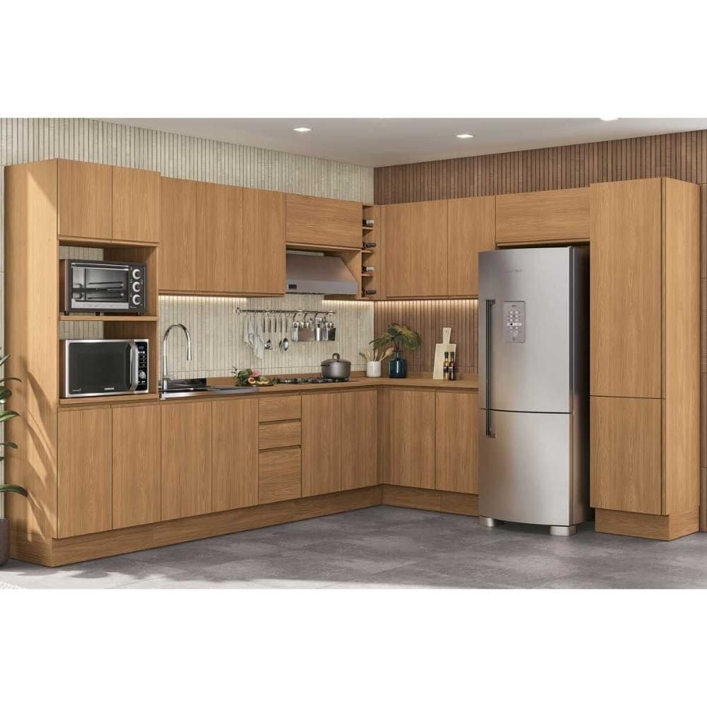 Kit Cozinha Modulada 14 Peças Ciela 1 (5Aéreos+4Balcões+2Paneleiros+3Complementos) C14P80 Canela-Kappesberg