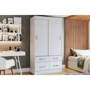 Guarda Roupa Casal 2 Portas de Correr e 4 Gavetas Briz BE25 Branco - Henn