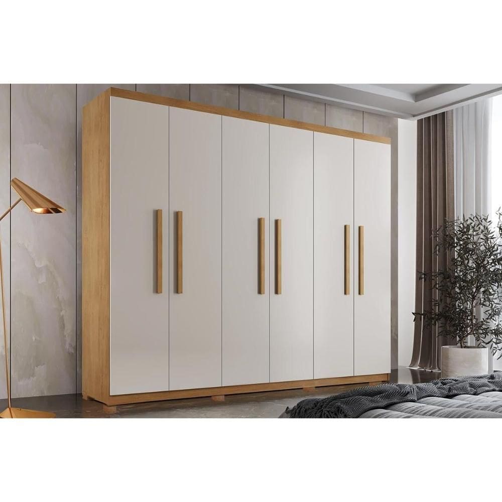 Guarda Roupa Casal 6 Portas e 2 Gavetas c/ Pés Espanha Naturale/Off White - Rufato