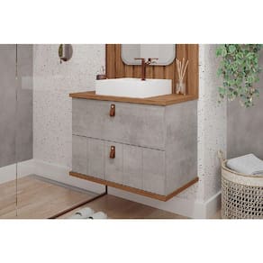 Bancada de Banheiro Balcão Milano 1 Porta e 1 Gaveta c/ Cuba 80cm Cimento/Freijo - MGM