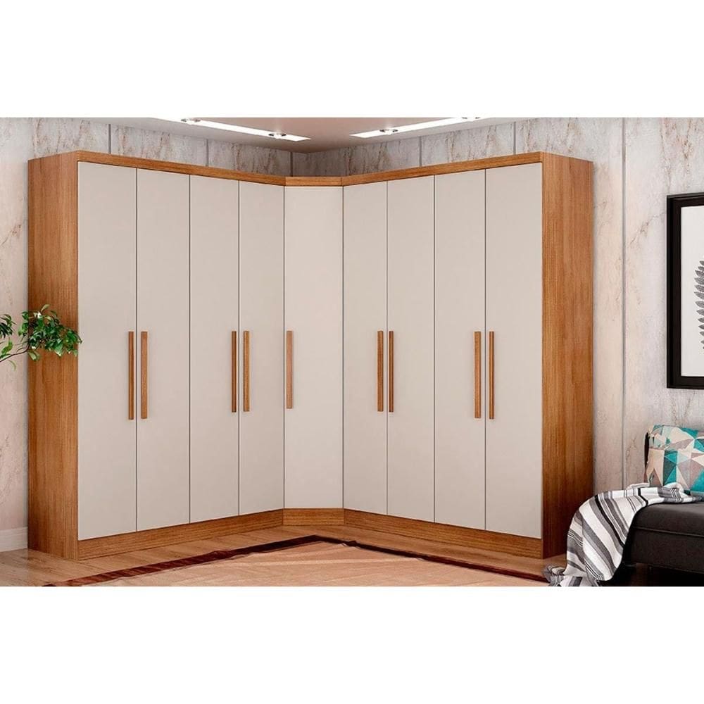 Quarto Completo Modu Rizon/Linea 3 Peças ( 2 Guarda Roupas + 1 Closet Canto Obliquo) QCM105 Cumaru/Fendi - Novo Horizonte
