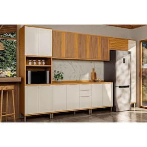 Kit de Cozinha Completa 7 Peças Sauvignon (3Aéreos+2Balcões+1Paneleiro+1TorreQuente) C7P91 Amendoa/Off White - Ronipa
