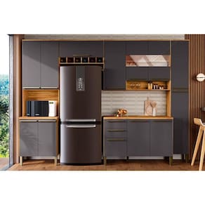 Kit de Cozinha Completa 5 Peças Nápoli Prime (2Aéreos+1Balcão+1Paneleiro+1TorreQuente) C5P97 Amendoa/Grafite - Ronipa