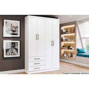 Guarda Roupa Casal 4 portas e 3 Gavetas Caju DA135 Branco - Henn