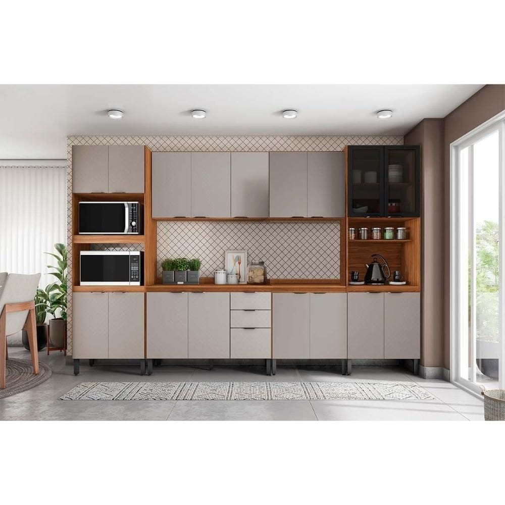 Kit Cozinha Modulada 6 Peças Firenze (2Aéreos+2Balcões+2Paneleiro) s/Pia FMT012 Amendola/Nude Prime TX - Demóbile