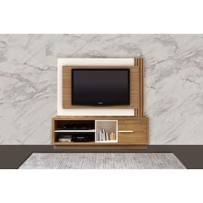 Estante p/ Sala até 65 Pol PL3001/RA2002 Ripado c/ 1 Porta 180x120cm Natural/Off White - Tecno Mobili