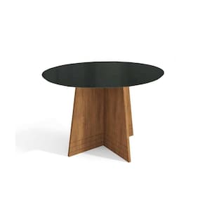 Mesa Multiuso Cozinha Lótus c/ Tampo Madeirado c/ Vidro 105x105cm Freijó/Preto Fosco - Kappesberg