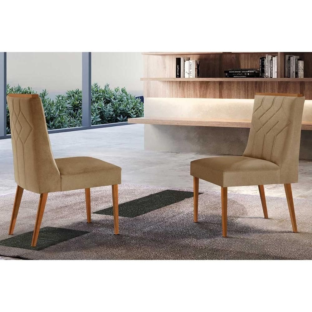 Kit 2 Cadeiras Sala Jantar Nevada 2 Un Madeira Capuccino/Linho Bege Turim - Rufato