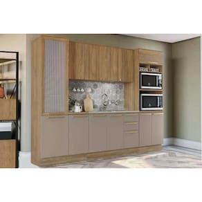 Kit de Cozinha Completa 7 Peças Botanic (2Aéreos+2Balcões+2Paneleiros+1Complemento) s/Pia M657 Nogueira/Fendi - Kappesberg