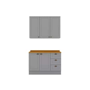 Kit de Cozinha Completa 3 Peças Americana (1Aéreo+1Balcão+1Complemento) CZ123 Cinza - Henn