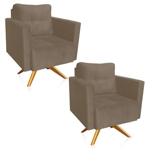 Kit 2 Poltronas Giratória Livia Suede Marrom Rato Base de Madeira MA30 - D`Rossi