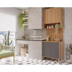 Kit de Cozinha Completa 3 Peças Divina (1Aéreo+1Balcão+1Complemento) CZ006 Freijo/Titanium - MGM