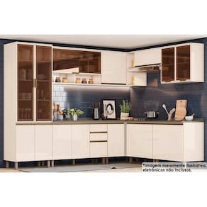 Cozinha Modulada Henn Connect 13 Peças (4Aéreos+4Balcões+1Paneleiro+4Complementos) C5P91 Off White-Henn
