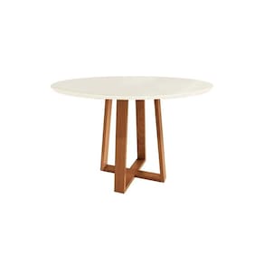 Mesa Multiuso Cozinha Elma Madeira Maciça c/ Tampo Madeirado c/ Vidro 105x105cm Carvalho/Off White/Vidro Off White - Kappesberg