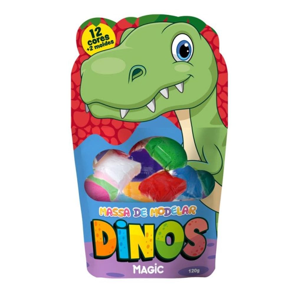 Massa de modelar 12 cores 2 moldes dino