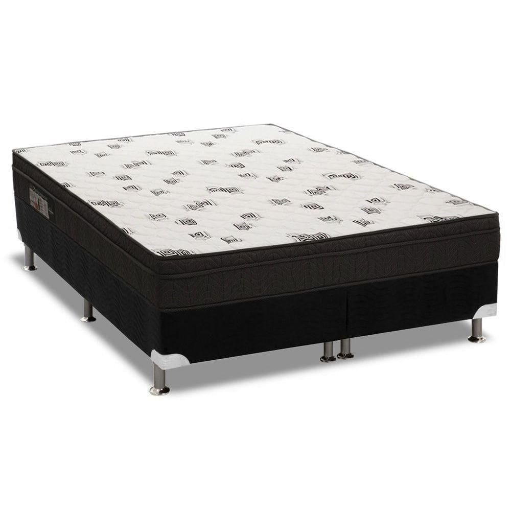 Cama Box Queen: Colchão Espuma D45 Ortobom Light Saúde Ortopilow + Base Crc Suede Black(158X198)