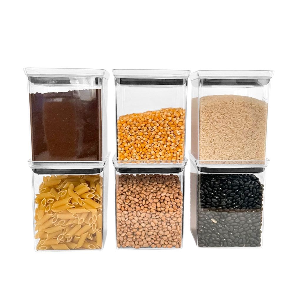 Kit 6 Potes Herméticos Quadrados Mantimentos Organizador Cozinha 1300ml
