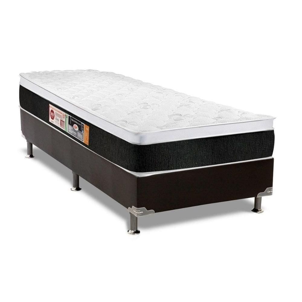 Cama Box Solteiro: Colchão Espuma D45 Castor Black E White Air + Base Crc Suede Black(88X188)