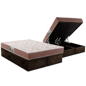 Conjunto Box Baú Queen: Colchão Molas Herval Compact AG 65 / Durabilli Bordado Double Side + Base CRC Suede Brown (158x198)
