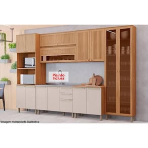 Kit de Cozinha Completa 7 Peças Requinte (2Aéreos+2Balcões+2Paneleiros+1Complemento) CZ102 Nature/Nature/Areia - Henn