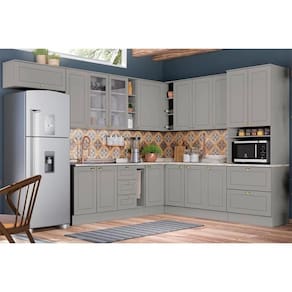 Kit de Cozinha Completa 15 Peças Americana 16 Peças (6Aéreos+5Balcões+1Paneleiro+4Complementos) C5P33 Cinza - Henn