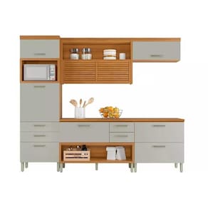Kit Cozinha Modulada 4 Peças Princesa (1Aéreo+2Balcões+1Paneleiro) C6P59 Freijo/Off White - Nesher