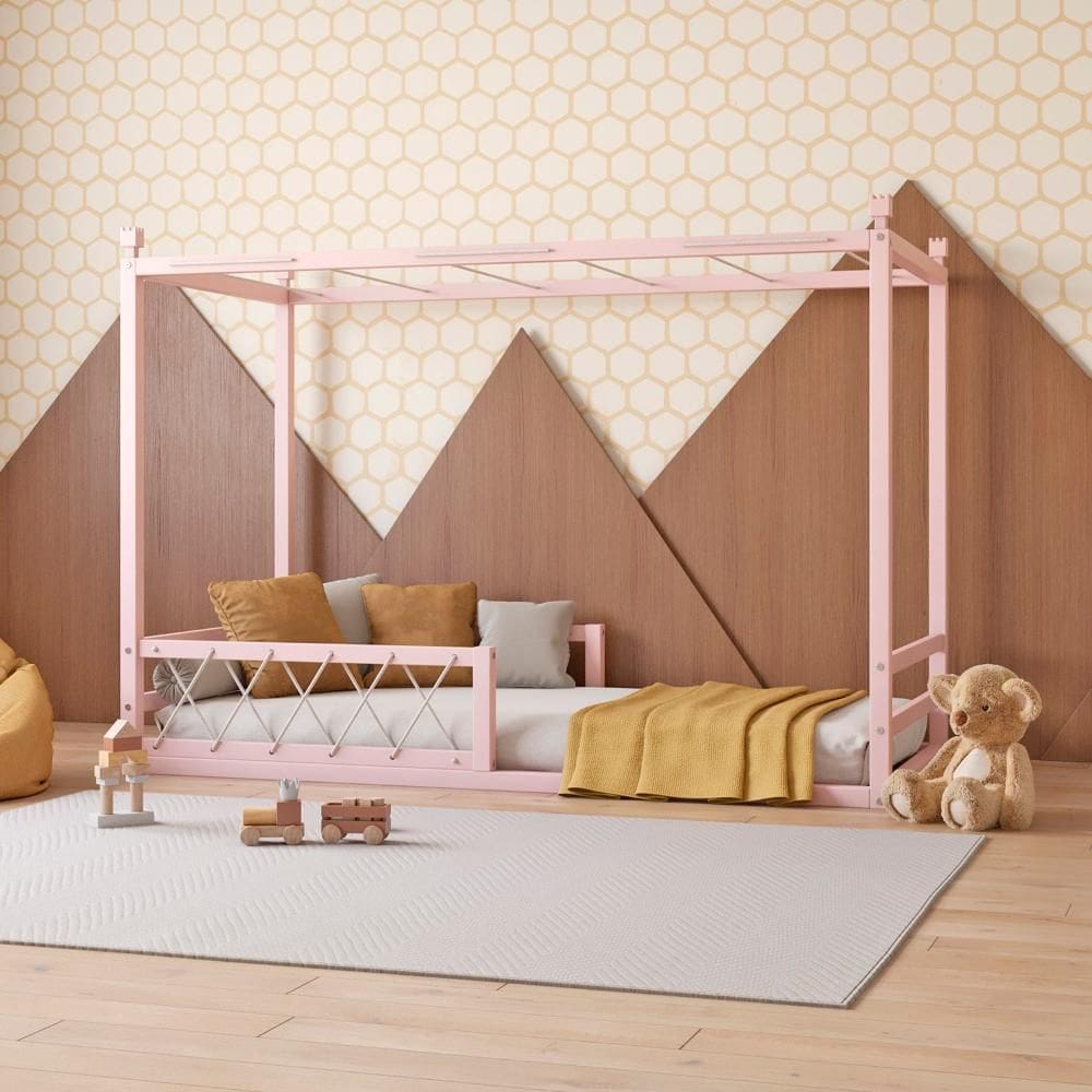 Cama Infantil em Pinus Fortaleza limonada rosa